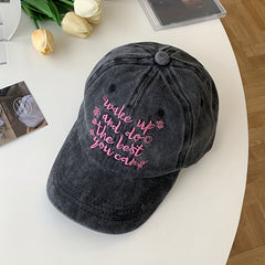 Pink Letter Embroidery Baseball Cap Vintage Distressed Dad Hat