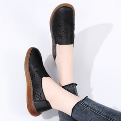 Floral Embroidered Loafers Lightweight Faux Leather Flats Slip On Shoes