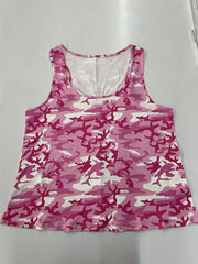 Camo Print Tank Top Round Neck Stretchy Sleeveless Casual Tee
