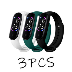 3pcs Touch Screen LED Sports Watches Durable PVC Strap 24-Hour Display