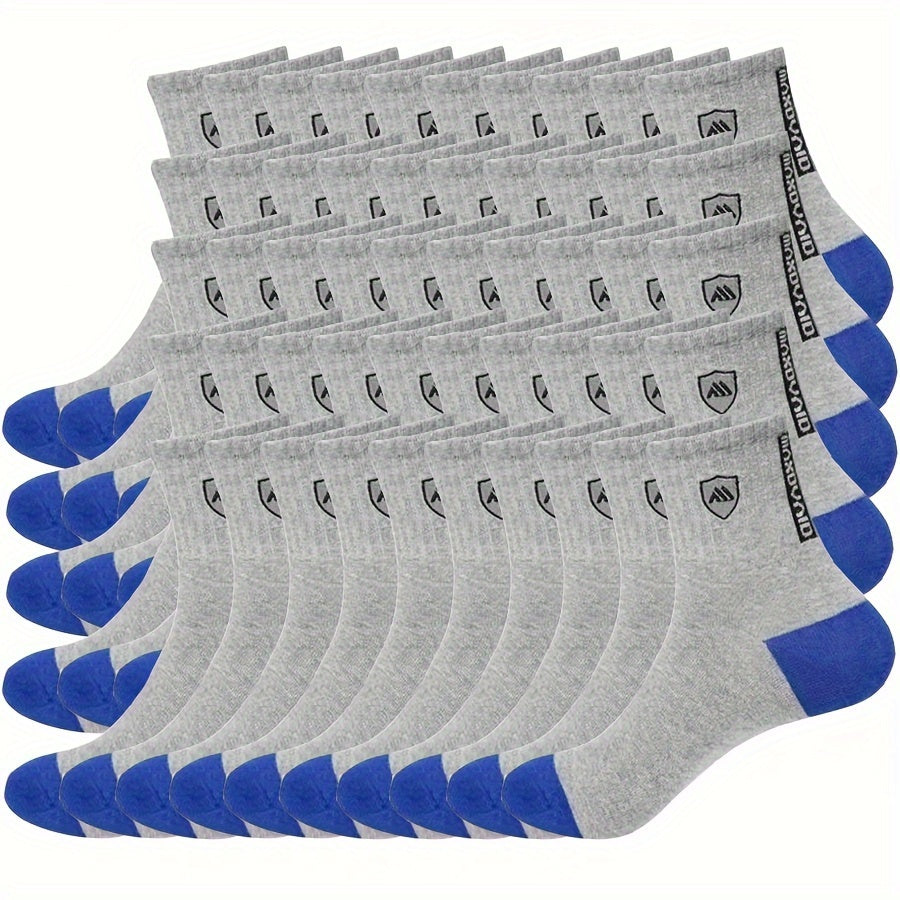 50 Pairs Men's Mid Crew Sport Socks Sweat Absorbing Comfy Breathable