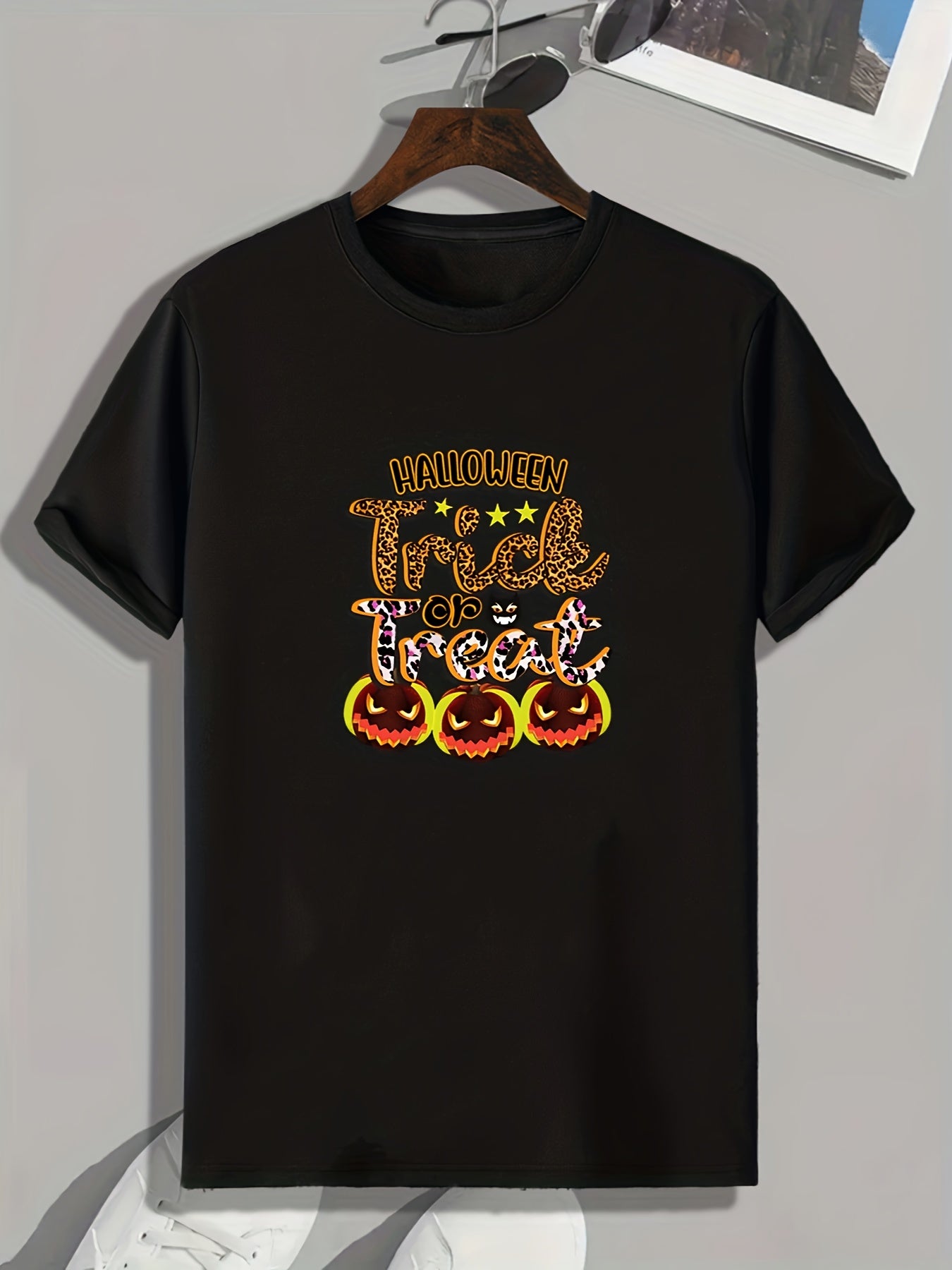 Halloween Letter Pattern Print Men's Comfy T-shirt Graphic Tee