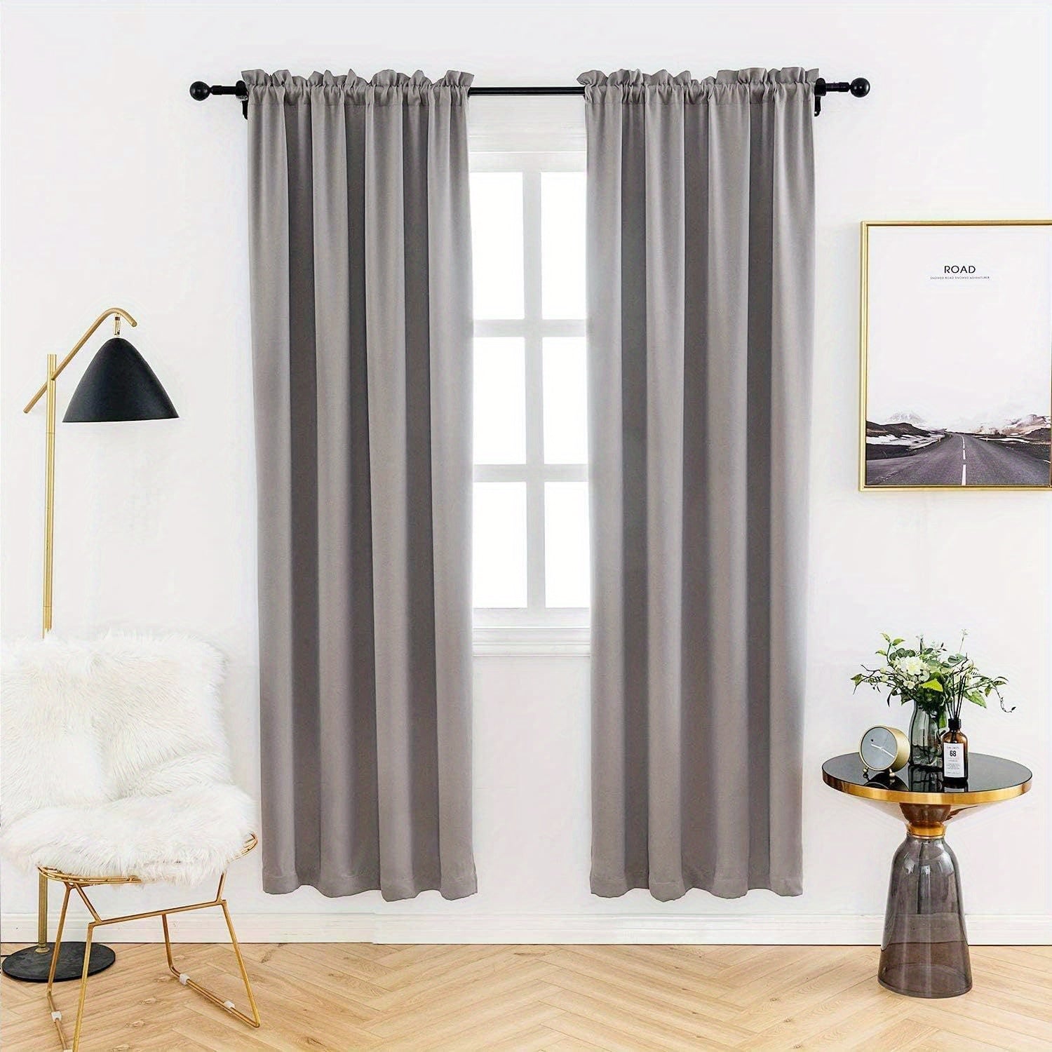 2pcs Blackout Curtains for Bedroom Soft Polyester Fabric with Rod Pocket