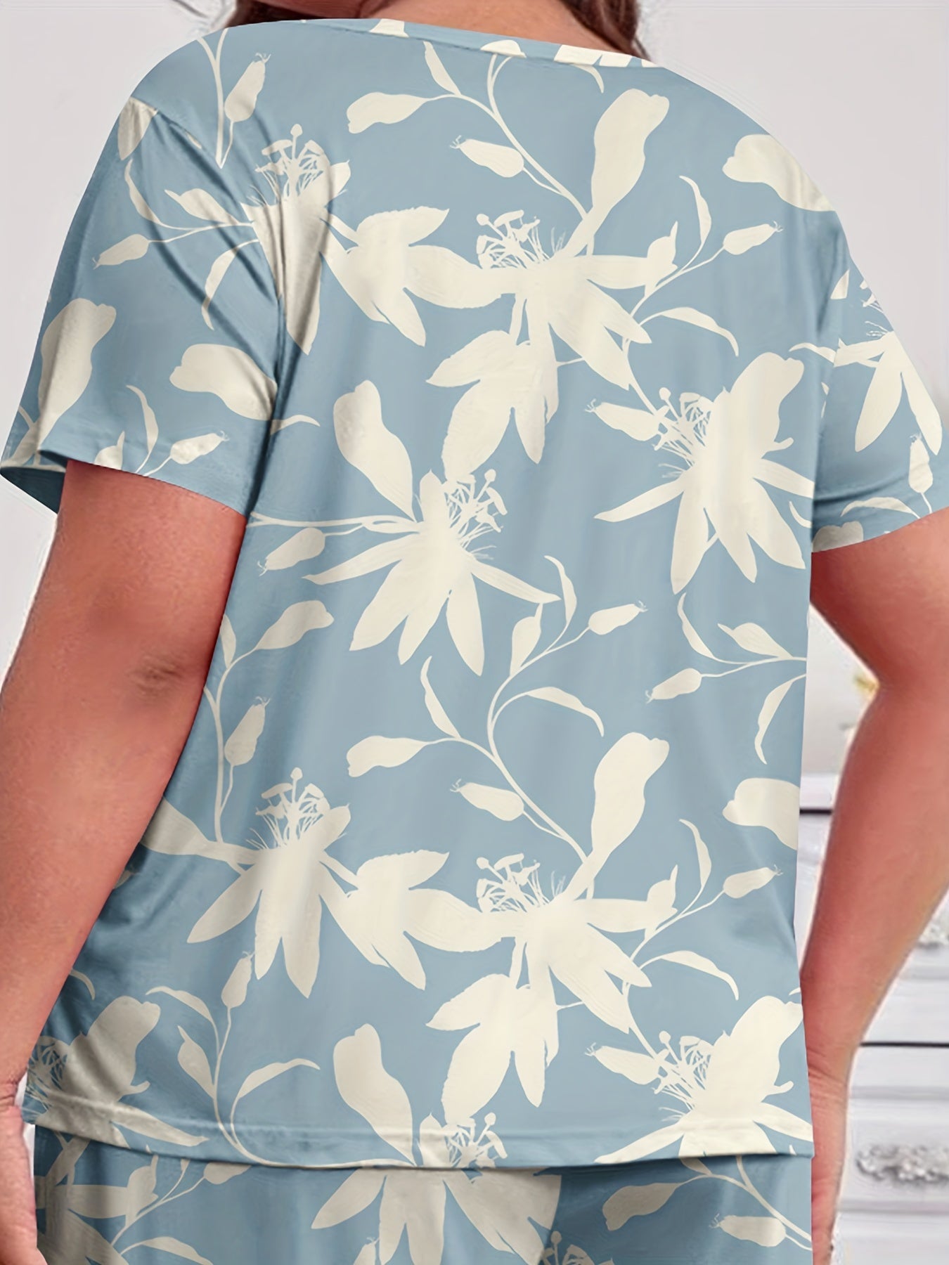 Pajama Set Women's Floral Print Short Sleeve Tee & Pants Lounge Set