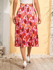 Floral Print Pleated Skirt High Waist Casual Skirt