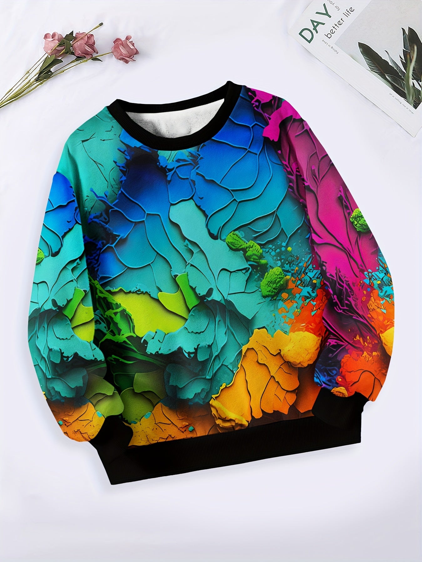 Girls Boys Paint Pigment Pattern Crew Neck Sweatshirt