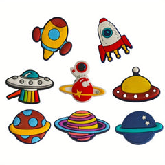 8pcs Space Spaceship Shoe Charms For Clogs Bubble Slides Sandals PVC Decorations