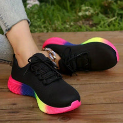 Women's Rainbow Soft Sole Running Shoes Non slip Breathable Mesh Sneakers