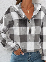 Plaid Button Front Hoodie Long Sleeve Sweatshirt