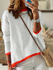 Women's Striped Crew Neck Pullover Sweater