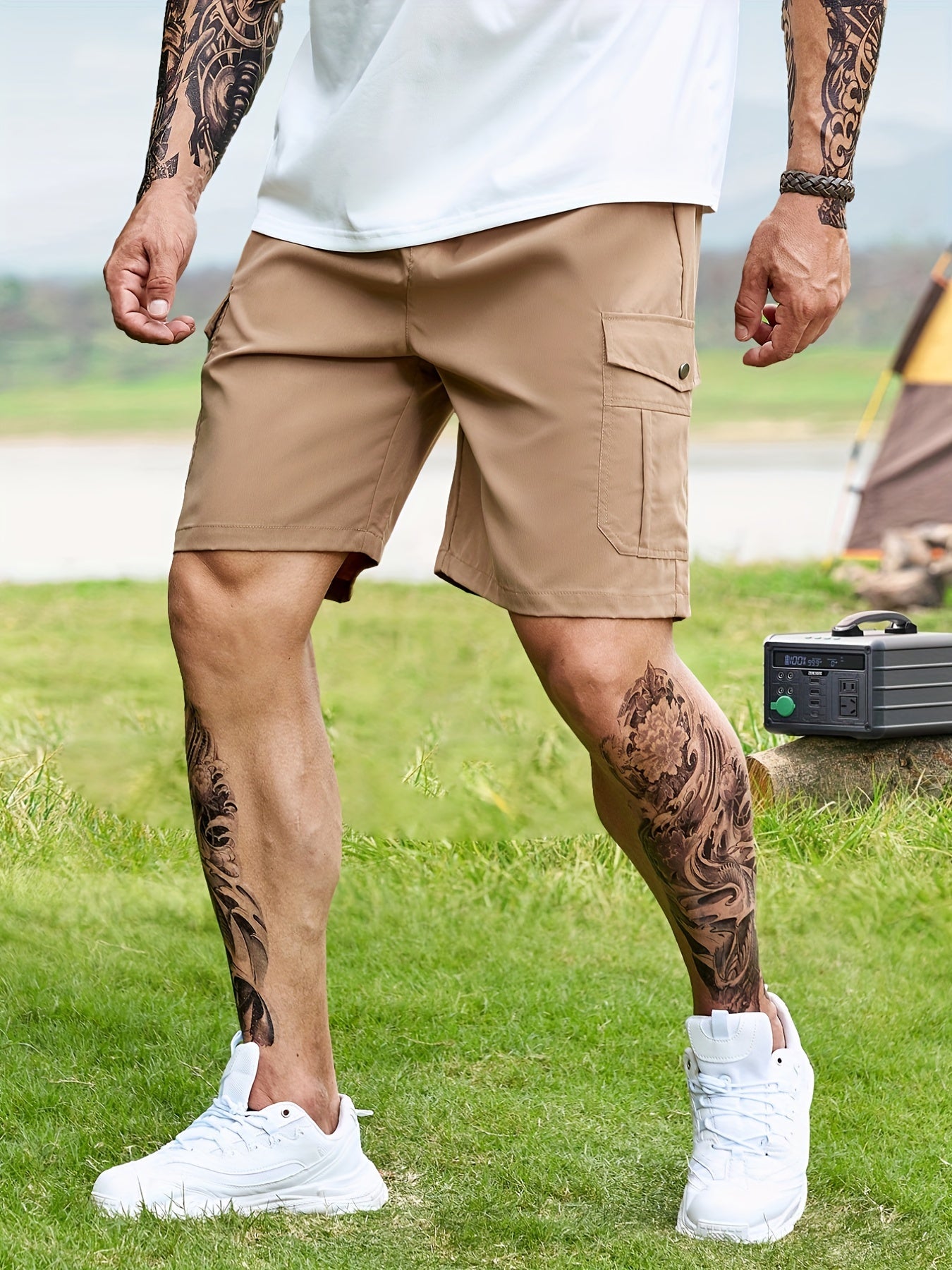Men's Solid Cargo Shorts Active Drawstring Loose Sports Shorts
