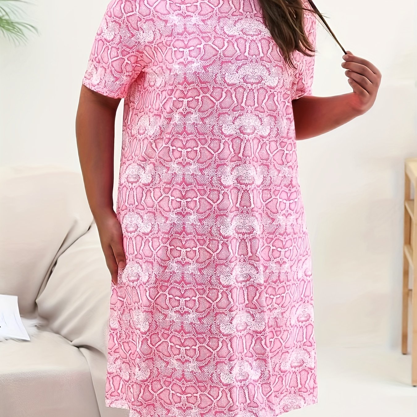 Snake Skin Print Round Neck Nightdress