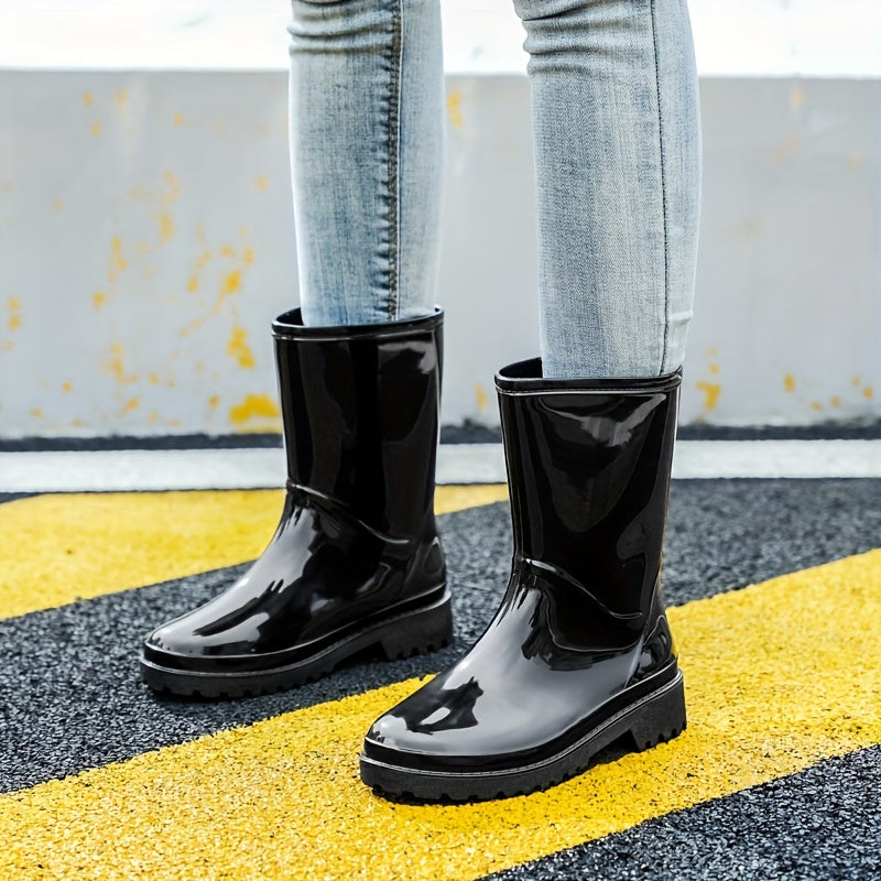 Women's Waterproof Rain Boots Anti slip Chunky Heeled Outdoor Work Boots