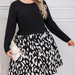 Colorblock Leopard Print Long Sleeve Dress