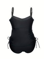 Solid Ruched Swimsuit Set