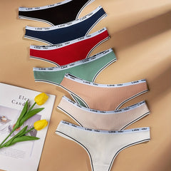 7pcs Letter Tape Ribbed Thongs Low Waist Panties Women's Lingerie