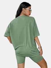 Letter Print Two-piece Set Tee & Shorts Casual Outfit