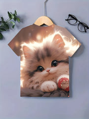 Lovely 3D Cat Graphic Short Sleeve Tshirt for Girls