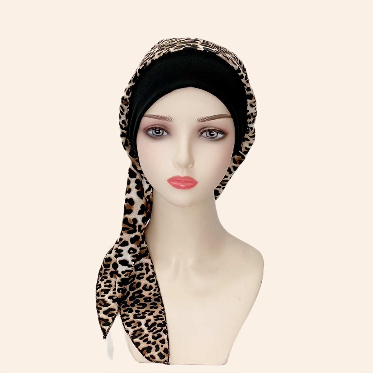 Leopard Print Turban Cap Casual Head Wraps Elastic Headscarf Women