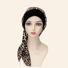 Leopard Print Turban Cap Casual Head Wraps Elastic Headscarf Women