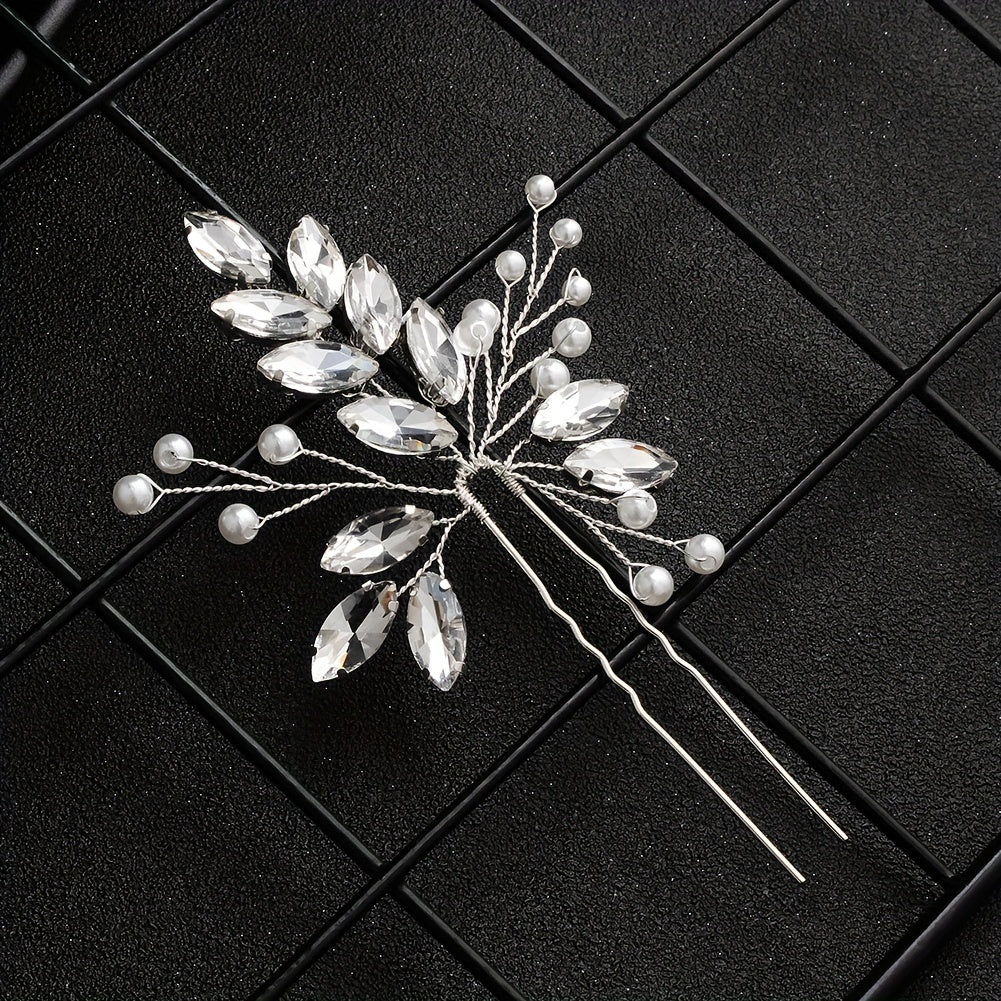 Bridal Hairpin Faux Pearl Rhinestone U shaped Hairpin Vintage