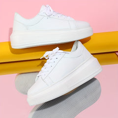 Women's Minimalist Solid Sneakers Low Lace Up Round Toe Non slip Flatform Shoes