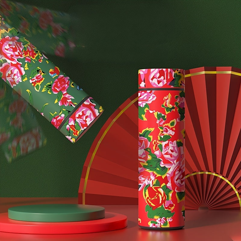 500ml Chinese Floral LED Water Bottle Stainless Steel