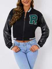 Casual Zipper Baseball Jacket Loose Long Sleeve Baseball Outerwear