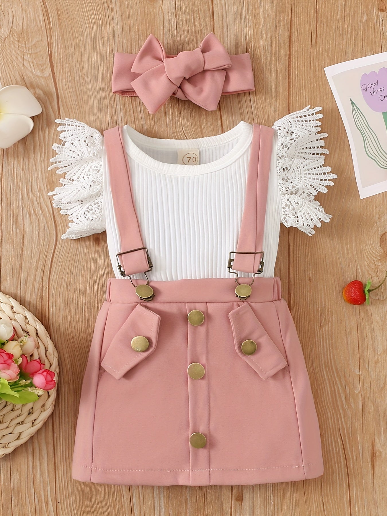 3pcs Baby Girls Casual Top & Suspender Skirt Set