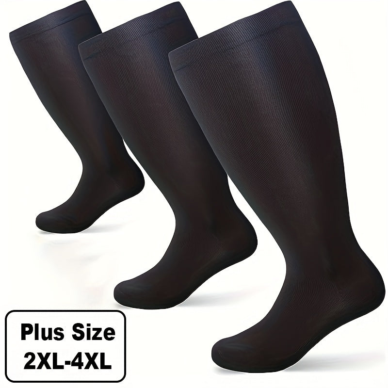 3 Pairs Plus Size Compression Socks 20-30mmHg Wide Calf Knee High Support