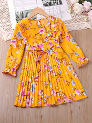 Girls Floral Botanical Print Long Sleeve Dress