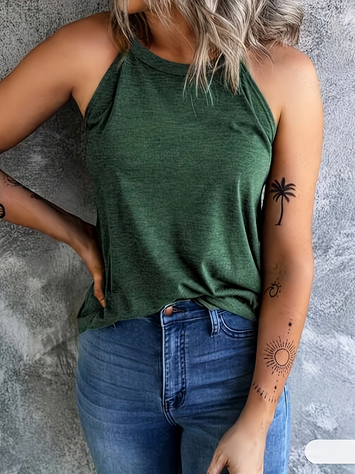 Solid Sleeveless Crew Neck Top for Women