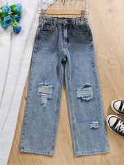 Girls Ripped Denim Pants Comfortable Jeans For Sports Kids