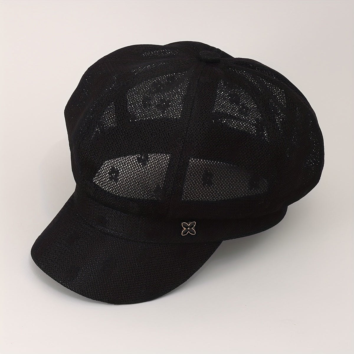 Solid Beret Flower Embroidery Hollow Knitted Newsboy Hat