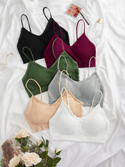 6pcs Wireless Ribbed Bras Comfortable & Breathable Intimates Women's Lingerie