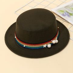 Rainbow Pearl Flat Top Woolen Hat for Adult