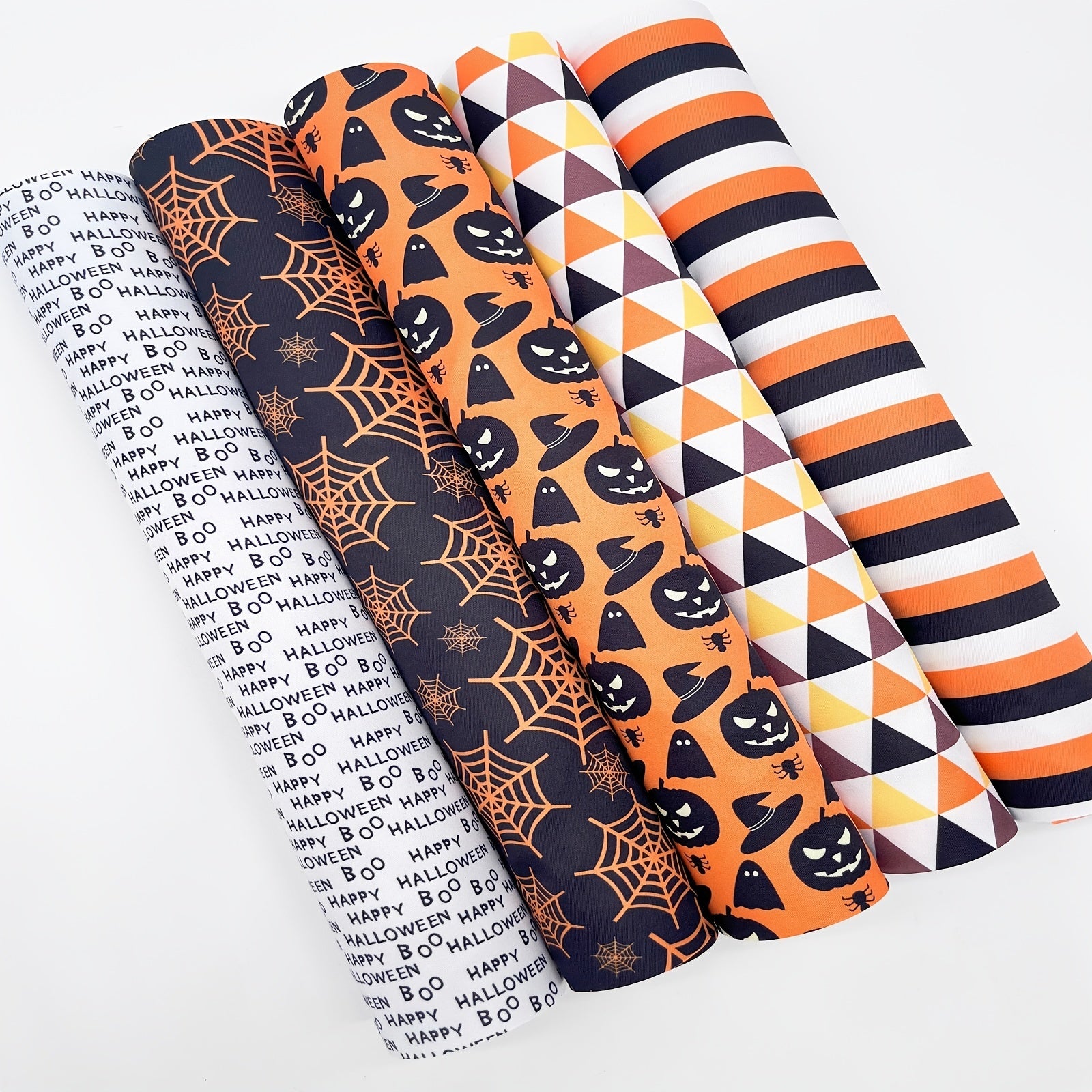 5pcs Large Halloween Fabric DIY Patchwork with Pumpkin Ghost & Spider Web Prints