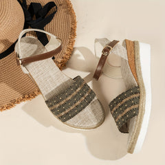 Rhinestone Wedge Sandals with Buckle Strap