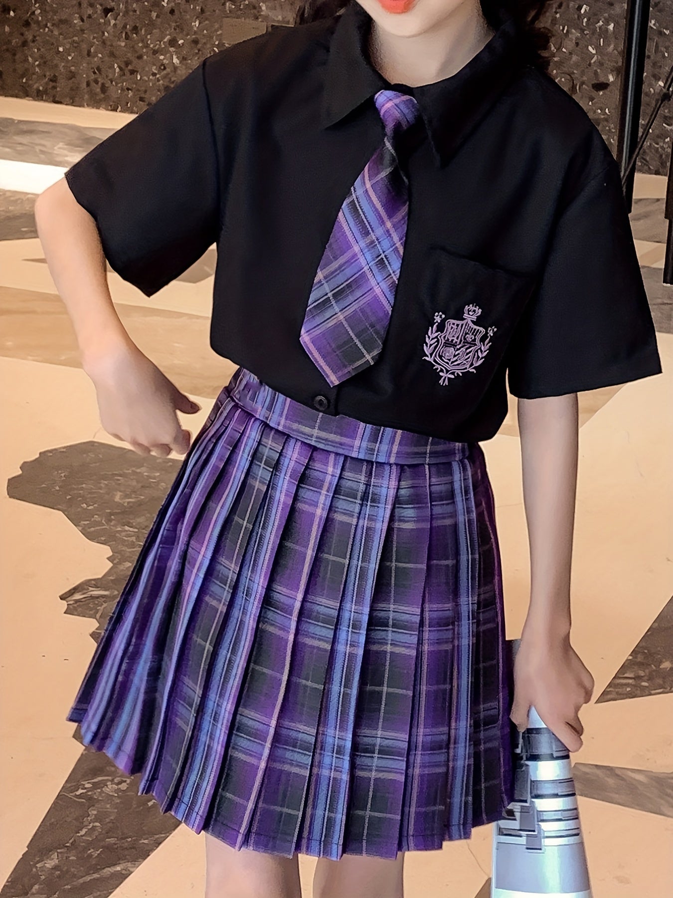 Girls' Plaid Print Varsity Style Pleated Skirt For Summer