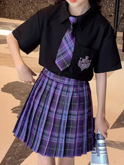Girls' Plaid Print Varsity Style Pleated Skirt For Summer
