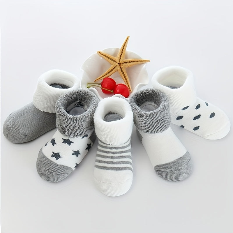 5 Pairs Striped Plush Baby Crew Socks Warm & Cozy