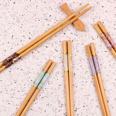 5 Pairs Solid Wood Bamboo Chopsticks Set Anti-slip Chinese Style Tableware