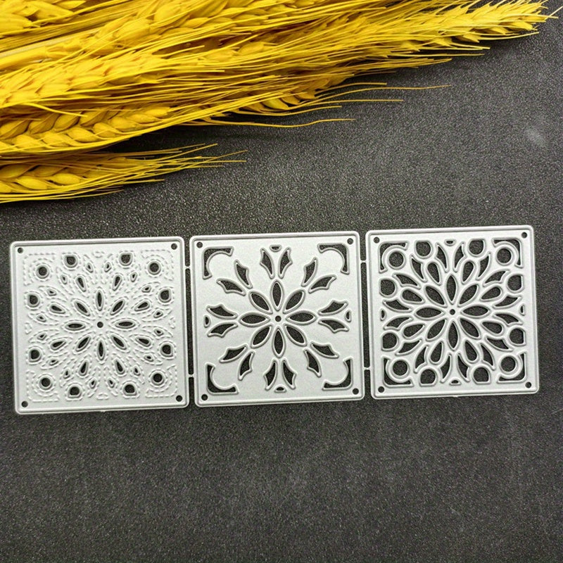 Three Square Lace Backgrounds Metal Die Cuts for DIY Scrapbooking