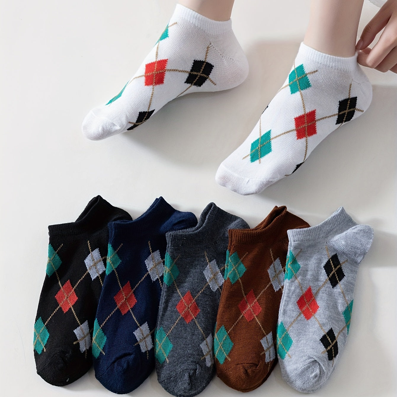6 Pairs Argyle Ankle Socks for Women, Soft & Lightweight College Style Stockings