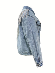 Solid Button Long Sleeve Denim Jacket