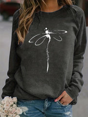 Dragonfly Print Sweatshirt Crew Neck Casual Long Sleeve Women's Clothing