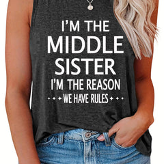Women's Slogan Print Round Neck Tank Top