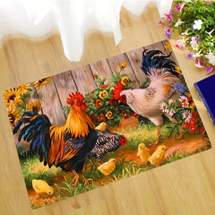 Colorful Chicken And Flower Floor Mat Non Slip Indoor Carpet