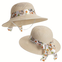 Knitted Bucket Hat Flower Ribbon Decor Sun Hats Breathable
