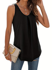 Ruched Tank Top Crew Neck Summer Sleeveless Top Women's Clothing